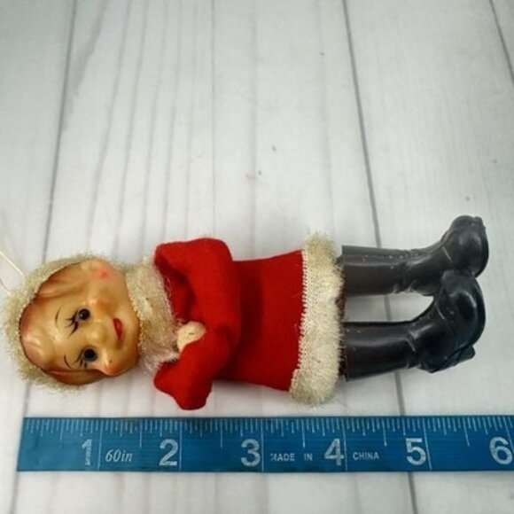 Vintage Felt Rubber Face Pixie Elf Christmas Ornament Japan Red White Boots 5" - Picture 5 of 6